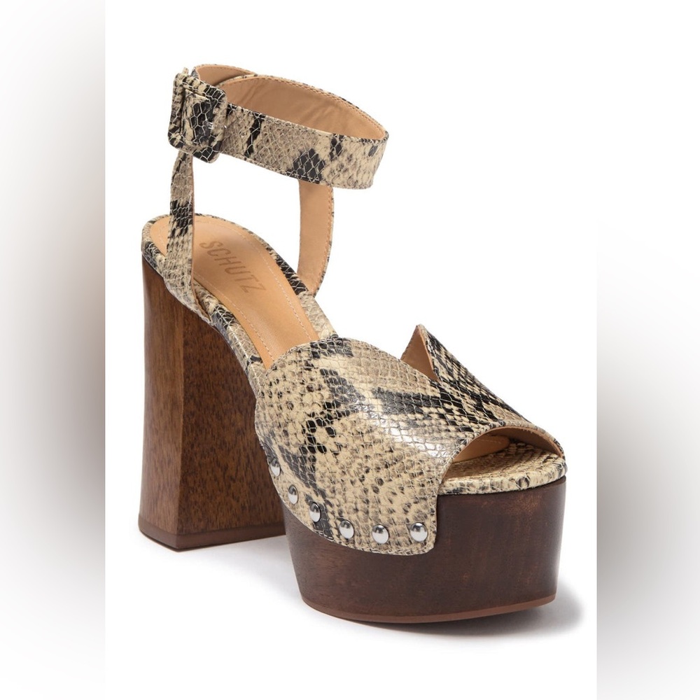 Schutz Lubiana Snake Embossed Platform Sandal Natural